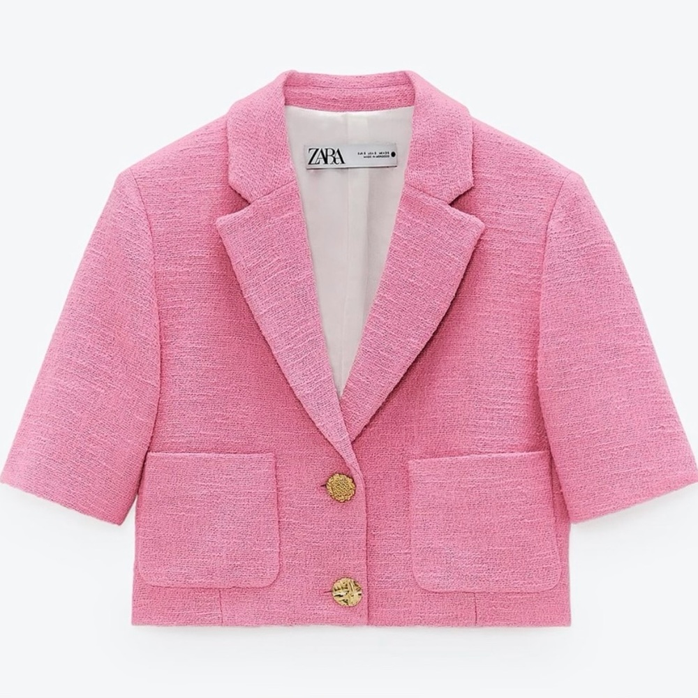 Zara Beautiful Tweed Cropped Short Blazer w Gold Buttons. NWOT